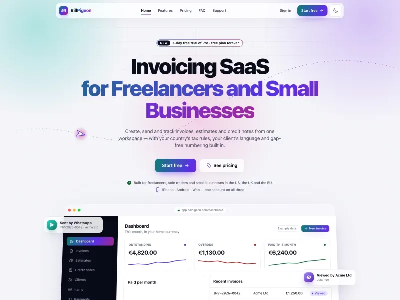 BillPigeon: Web and Mobile App — SaaS project cover